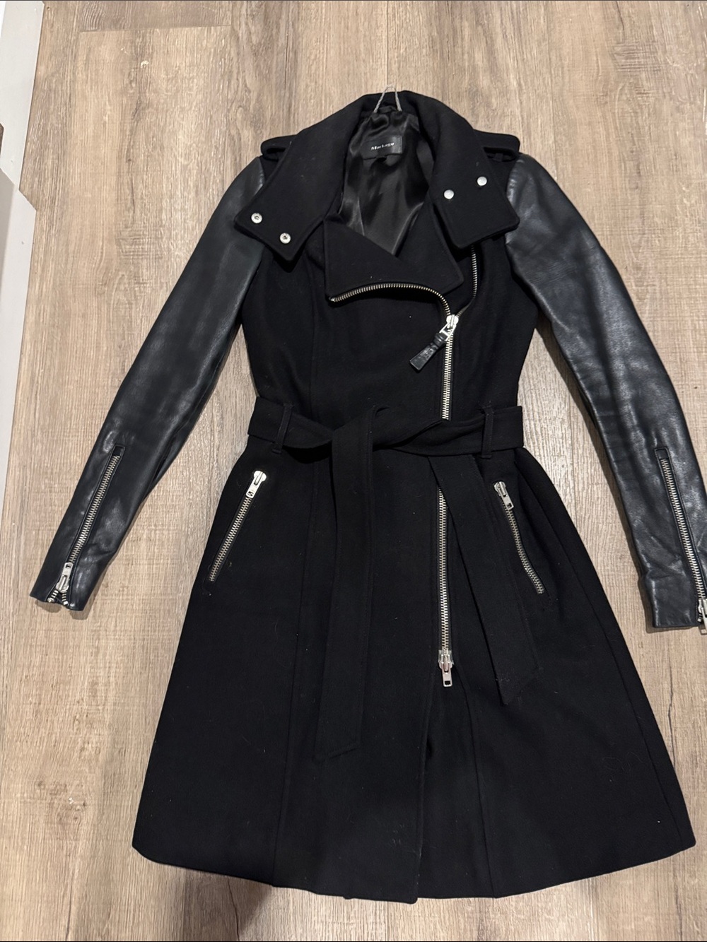 MACKAGE Dale Trench Coat with Leather Sleeves